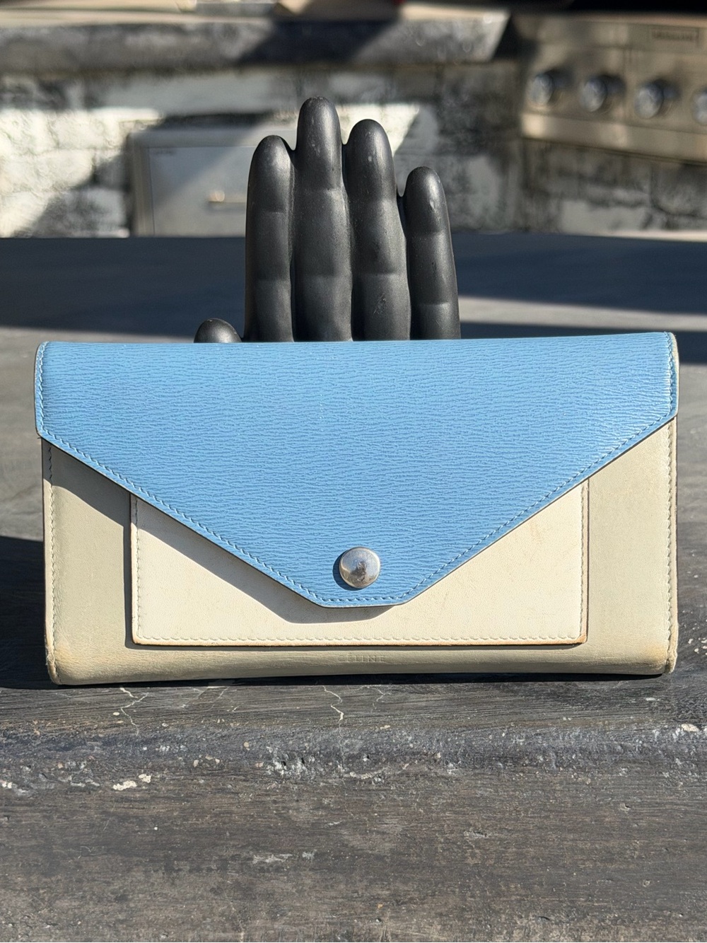 Celine Blue and Cream and Grey Envelope Wallet